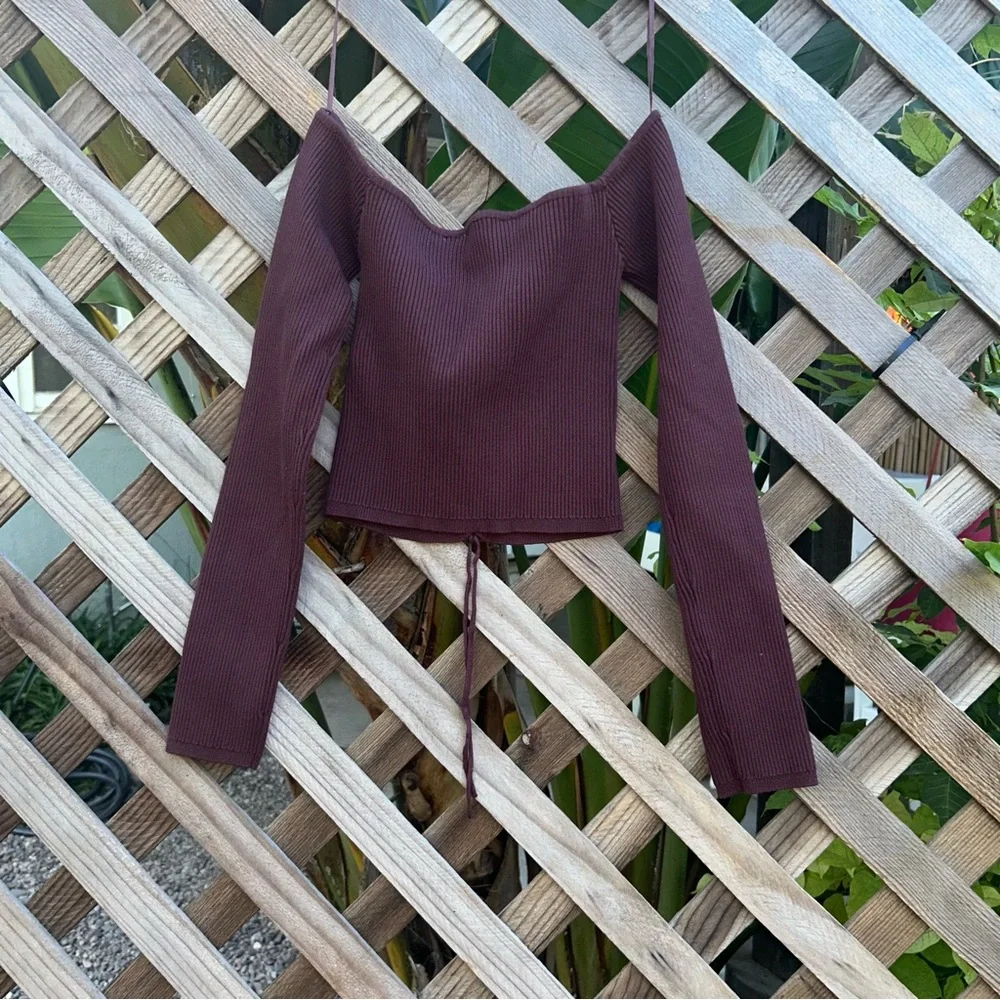 Zara Women's Brown and Burgundy Crop-top Size Small